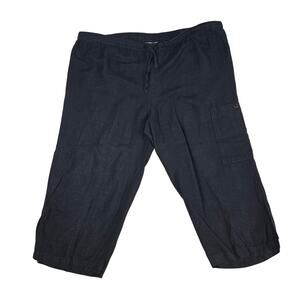 Avenue Plus Size 14/16 Black Linen Blend Cropped Drawstring Pants Capris Casual